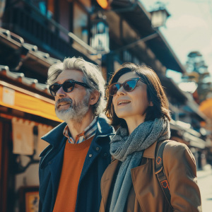 A couple from abroad enjoying sightseeing